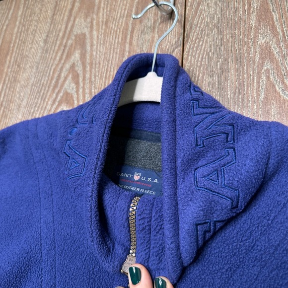 Vtg Gant USA Rugged Fleece Pullover Jacket Blue Embroidered Logo Size Lg Sweater - Picture 4 of 10